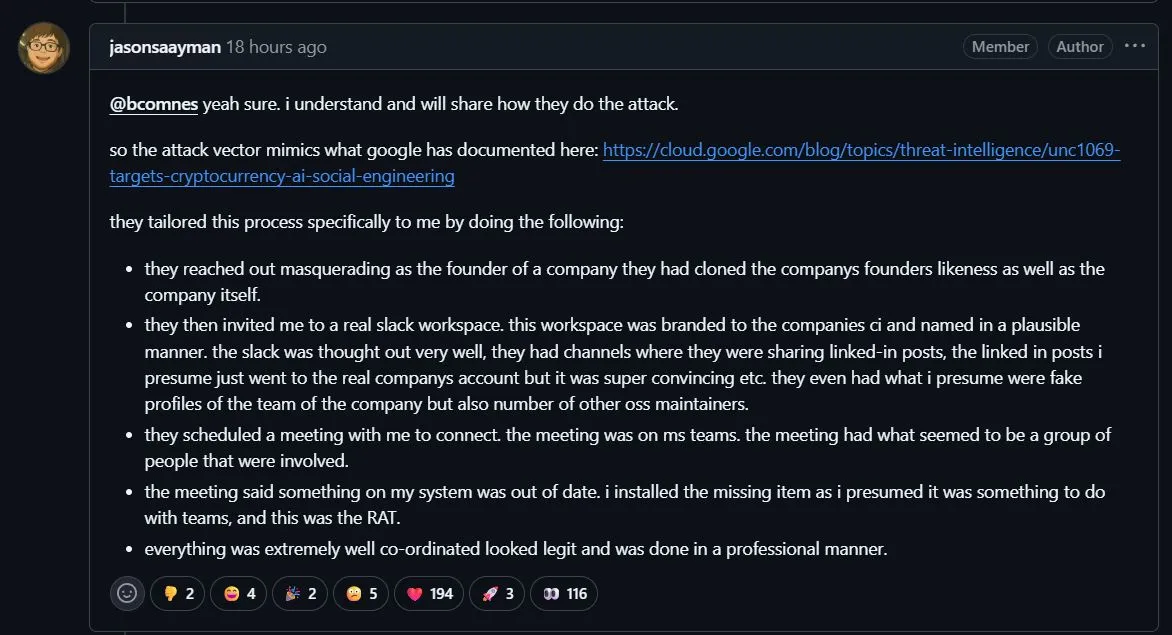 Axios maintainer post-mortem detailing the compromise
